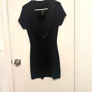 Black Sweater Dress with Button Accents